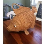 vintage 1950s wicker fish purse