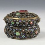 vintage chinese enameled silver jeweled dresser box