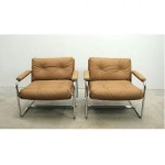 vintage mid-century refurbished leather armchairs