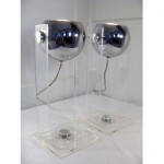 vintage mid-century sonneman chrome lucite orb table lamps