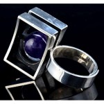 vintage modernist norwegian silver and amethyst stone ring