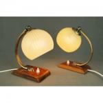 vintage pair art deco glass and wood bedside lamps