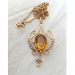 vintage victorian citrine and seed pearl necklace