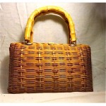 vintage woven wicker bamboo handle purse