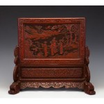 antique 1900s chinese carved red lacquer table screen