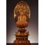 antique 1910s japanese gilded and painted wood buddha