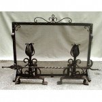 antique arts & crafts hammered iron fireplace set