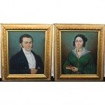 antique pair 1842 pastel charcoal portraits