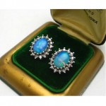 vintage 14k crystal opal and diamond earrings