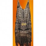 vintage 1920s black and gold lace flapper fringe dress