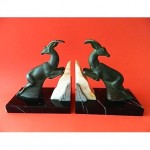 vintage 1925 gazelle bronze and marble bookends