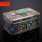 vintage 1940s chinese solid silver gilt cloisonee jade box