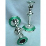 vintage 1950s solid sterling silver and guilloche enamel candlesticks