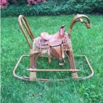 vintage 1960s scandinavian wicker rocking horse with saddle