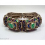 vintage chinese sterling filigree enamel carved jade bracelet