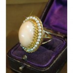 vintage huge 14k coral pearl cocktail ring