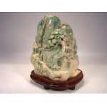 vintage large chinese carved jadeite sculpture with stand