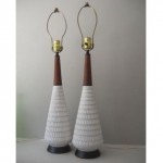 vintage pair danish modern ceramic wood lamps