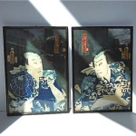 vintage pair kunichika japanese framed woodblock prints