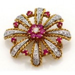 antique 14k diamond ruby brooch