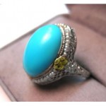 antique 14k filigree seed pearl sleeping beauty turquoise ring