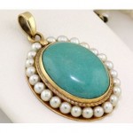 antique 1860s victorian seed pearl turquoise pendant