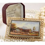 antique 1900 miniature oil painting brooch