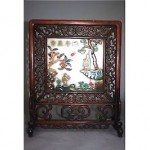 antique 19th century chinese inlaid dreamstone jade carved rosewood table screen