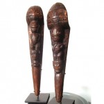 antique 19th century marquesas island wood carved stilt step pair