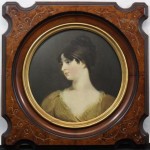 antique 19th century painting with carved burl veneer frame