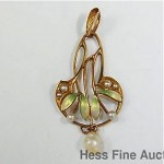 antique art nouveau 14k enamel pearl pendant