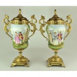 antique french brass porcelain urns