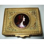 antique gilded bronze enamel portrait box