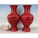 antique pair chinese cinnabar vases