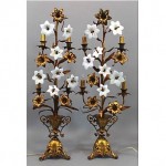 antique victorian brass and milk glass lamps