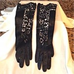 vinatge pair black kid leather cut-out opera gloves