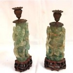 vintage 1920s carved jade quartz candlesticks