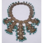 vintage 1940s brass filigree turquoise necklace