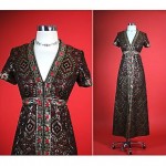 vintage 1960s brocade hostess maxi gown