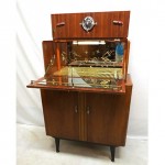 vintage art deco burl walnut drop front liquor cabinet bar