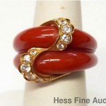 vintage cartier 18k coral diamond ring