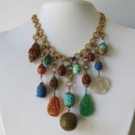 vintage chinese book chain dangle bib necklace