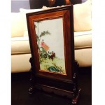 vintage chinese framed porcelain on stand