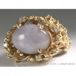 vintage large 14k diamond and lavender jade ring