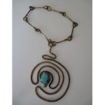 vintage modernist bronze and turquoise necklace