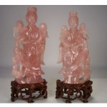 vintage pair 1900s chinese carved rose quartz figures