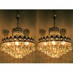 vintage pair 1940s brass crystal chandeliers