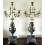 vintage pair brass spelter marble candlesticks