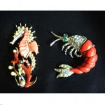 vintage pair coral brooches