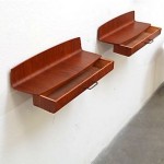 vintage pair danish modern teak floating drawer shelves